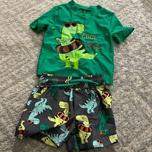 Carter's Green & Black Dino Swim Set